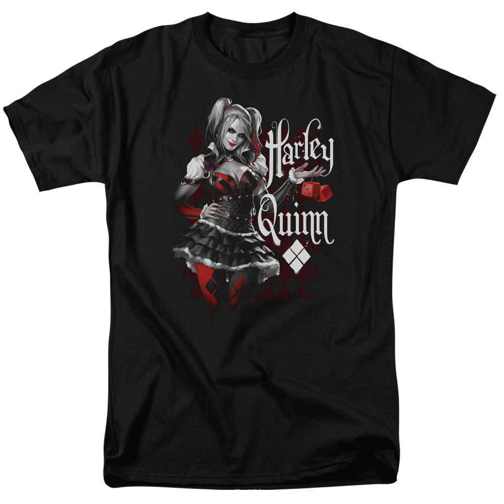 BATMAN ARKHAM KNIGHT/HARLEY QUINN DICE - S/S ADULT 18/1 - BLACK