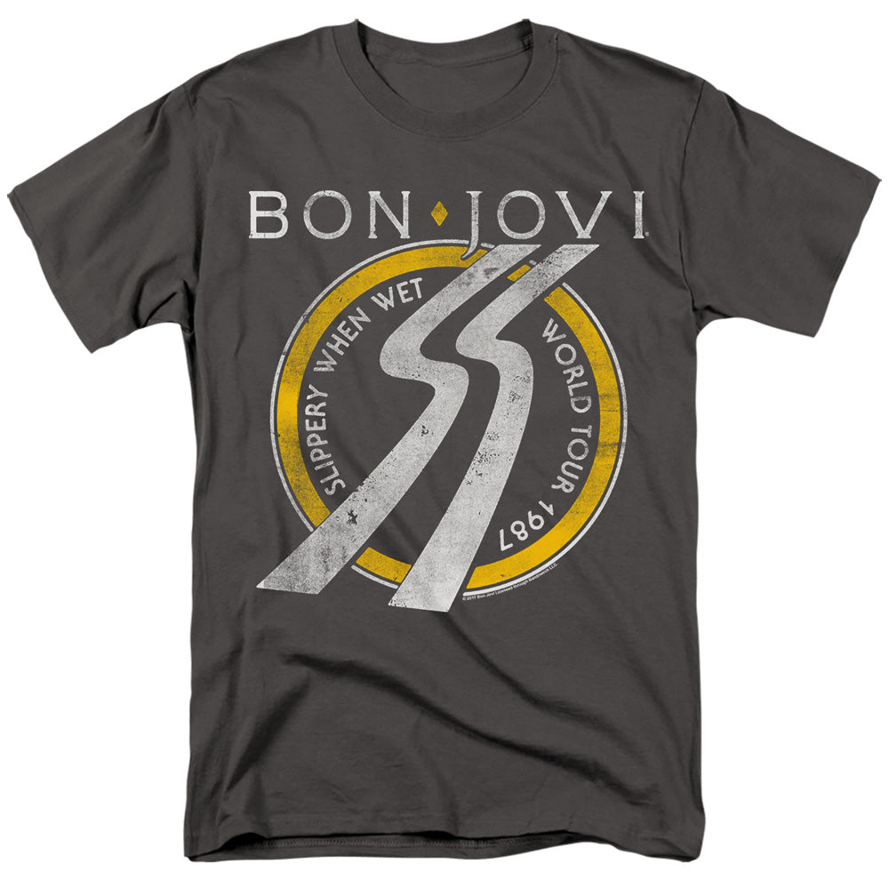 BON JOVI/SLIPPERY WHEN WET WORLD TOUR - S/S ADULT 18/1 - CHARCOAL
