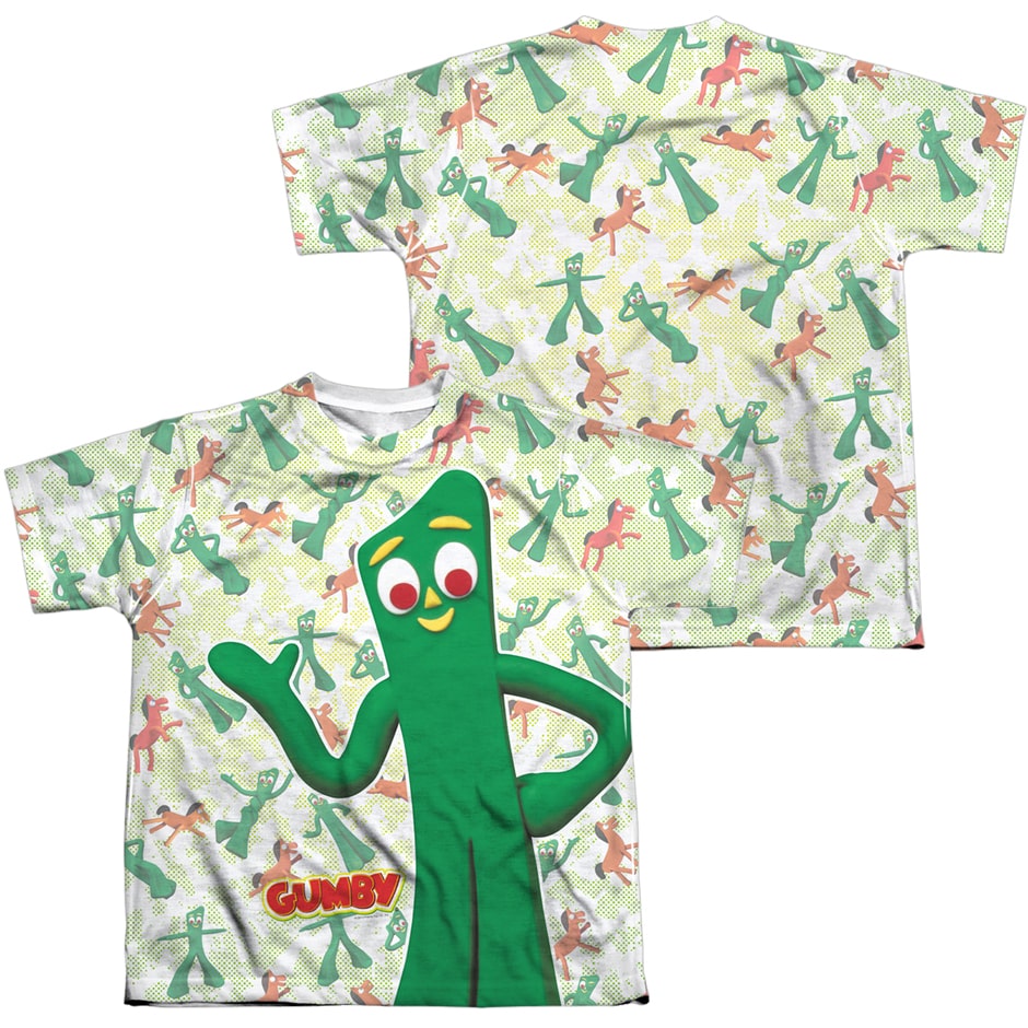 GUMBY/FRIENDLY GREETING (FRONT/BACK PRINT) - S/S YOUTH POLY CREW - MULTI