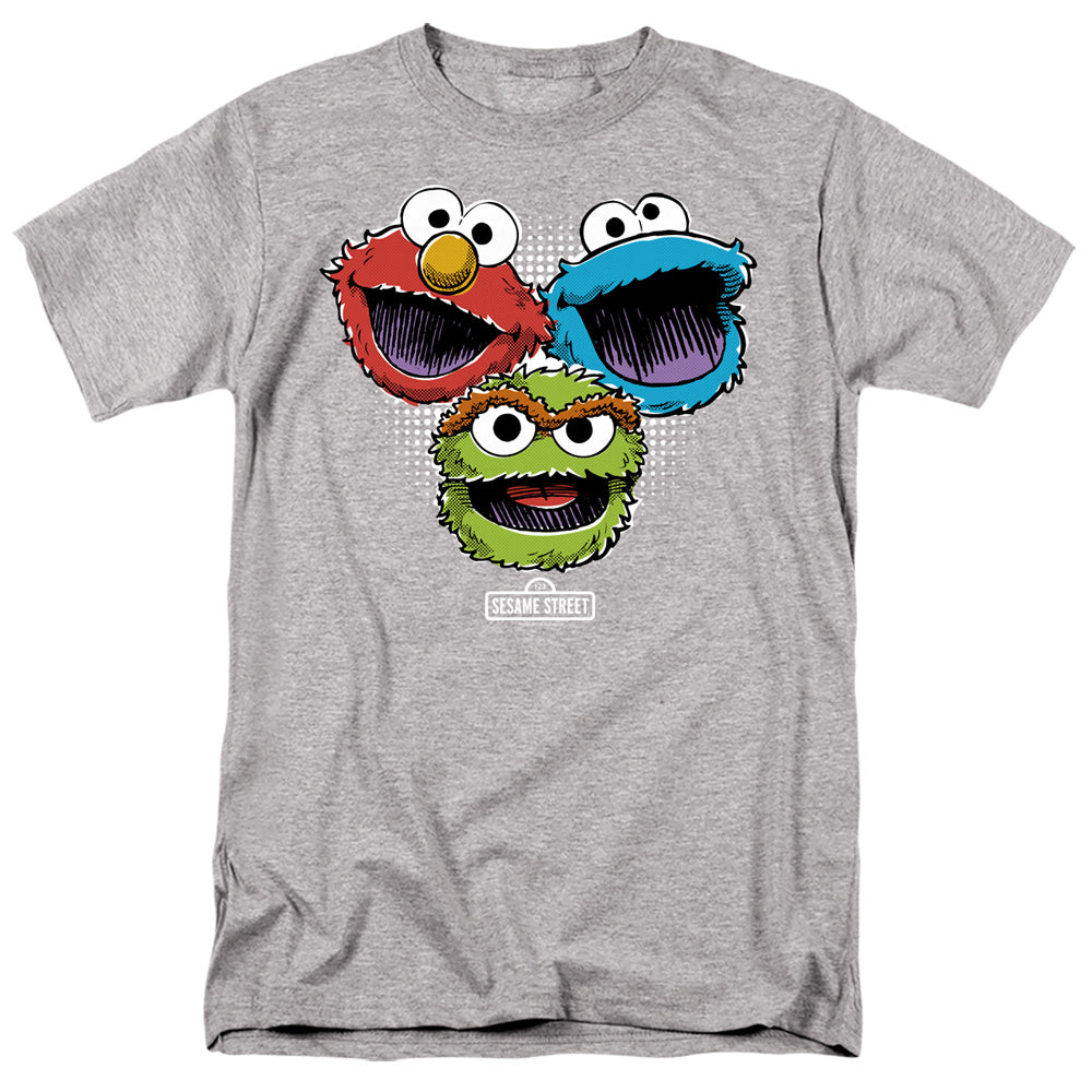 SESAME STREET/HALFTONE HEADS - S/S ADULT 18/1 - ATHLETIC HEATHER