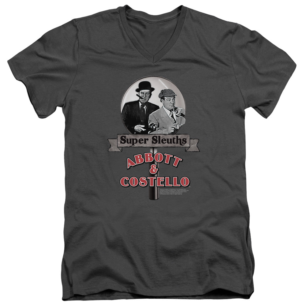 ABBOTT & COSTELLO/SUPER SLEUTHS - S/S ADULT V-NECK 30/1 - CHARCOAL
