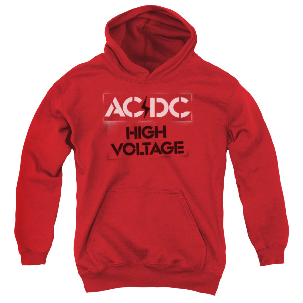 ACDC/HIGH VOLTAGE STENCIL - YOUTH PULLOVER HOODIE - RED