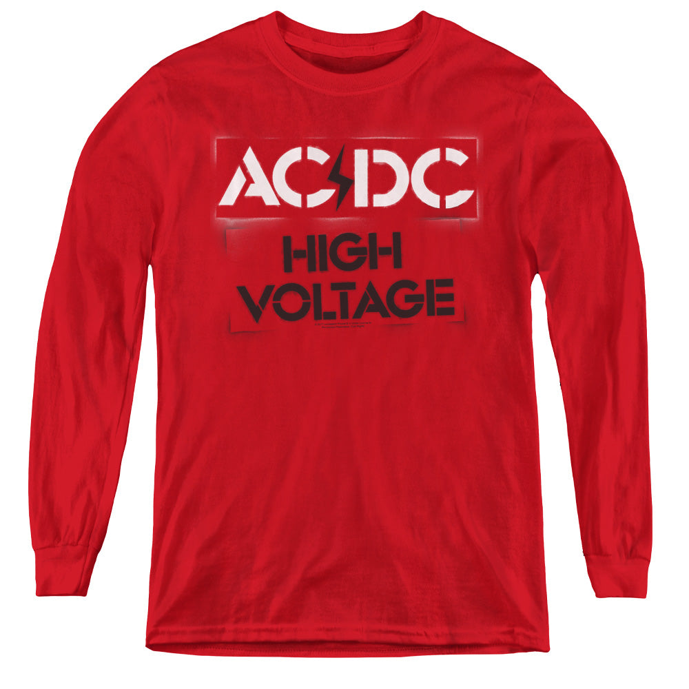 ACDC/HIGH VOLTAGE STENCIL - YOUTH LONG SLEEVE TEE - RED