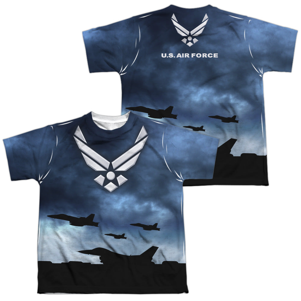 AIR FORCE/TAKE OFF (FRONT/BACK PRINT) - S/S YOUTH POLY CREW - MULTI