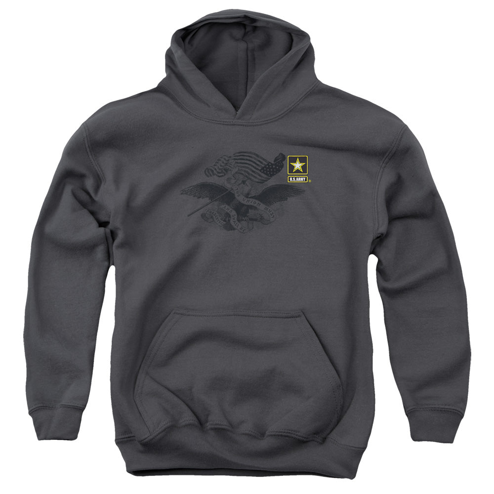 ARMY/LEFT CHEST - YOUTH PULLOVER HOODIE - CHARCOAL