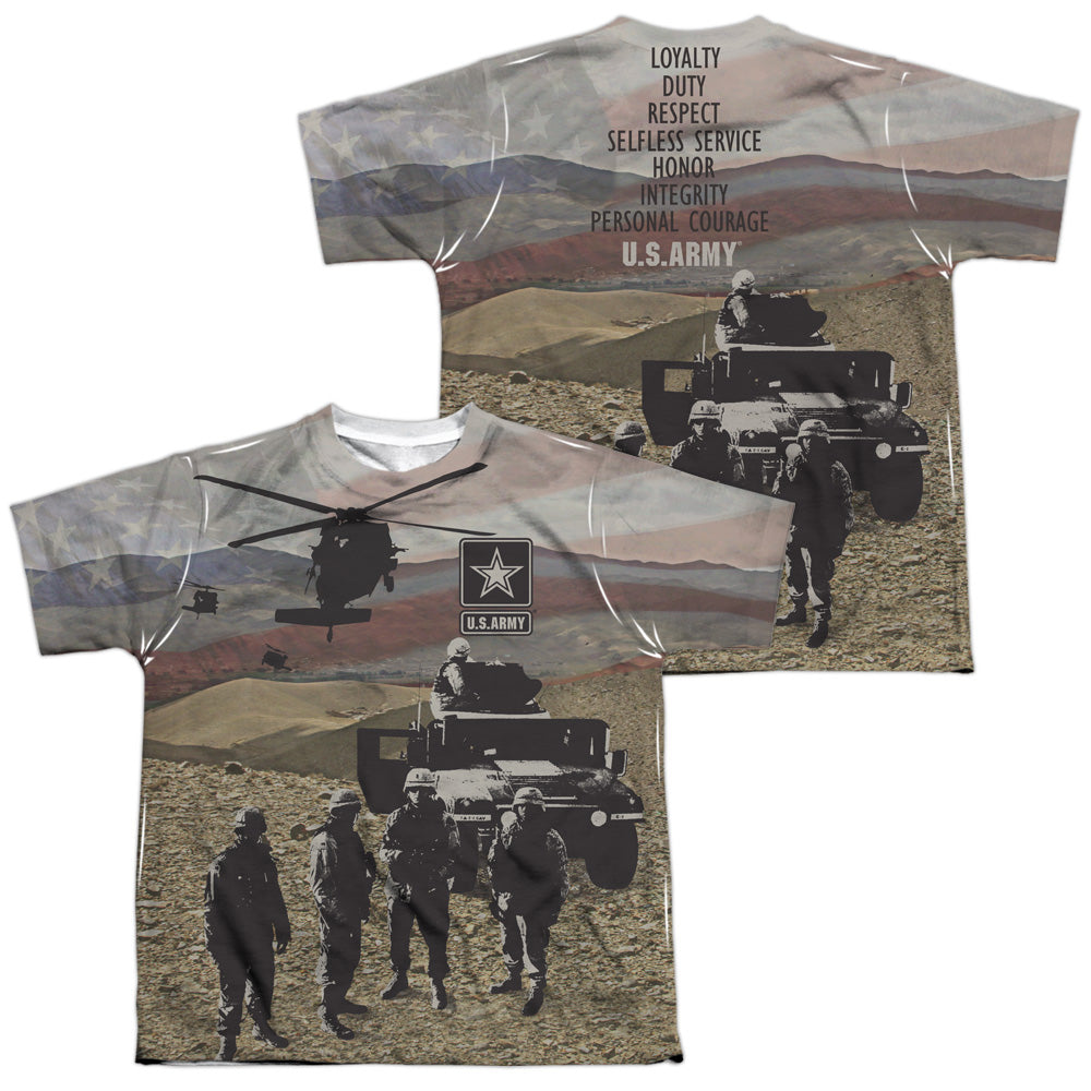 ARMY/VALUES (FRONT/BACK PRINT) - S/S YOUTH POLY CREW - MULTI