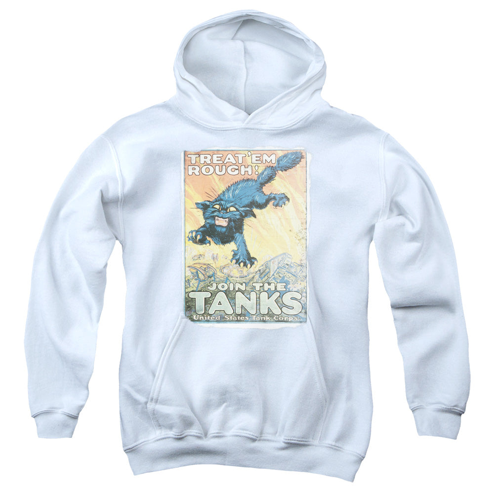 ARMY/TREAT EM ROUGH - YOUTH PULLOVER HOODIE - WHITE