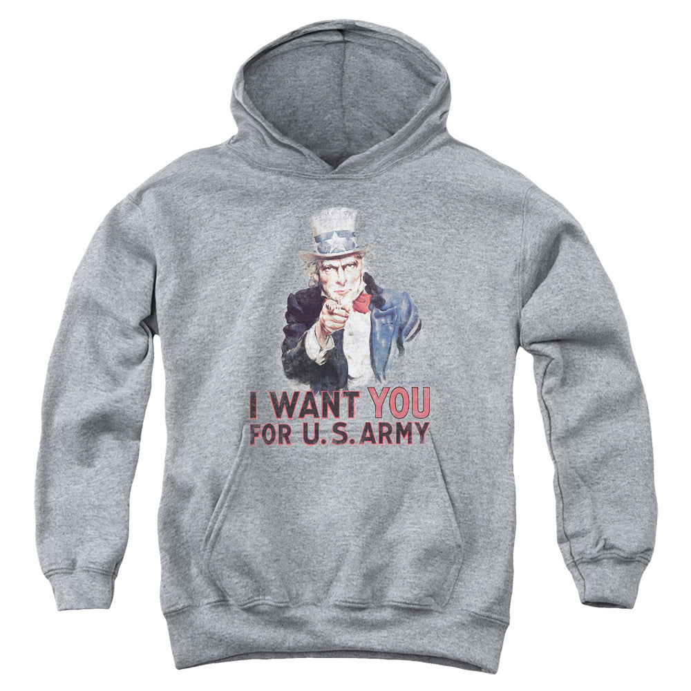 ARMY/I WANT YOU - YOUTH PULLOVER HOODIE - ATHLETIC HEATHER