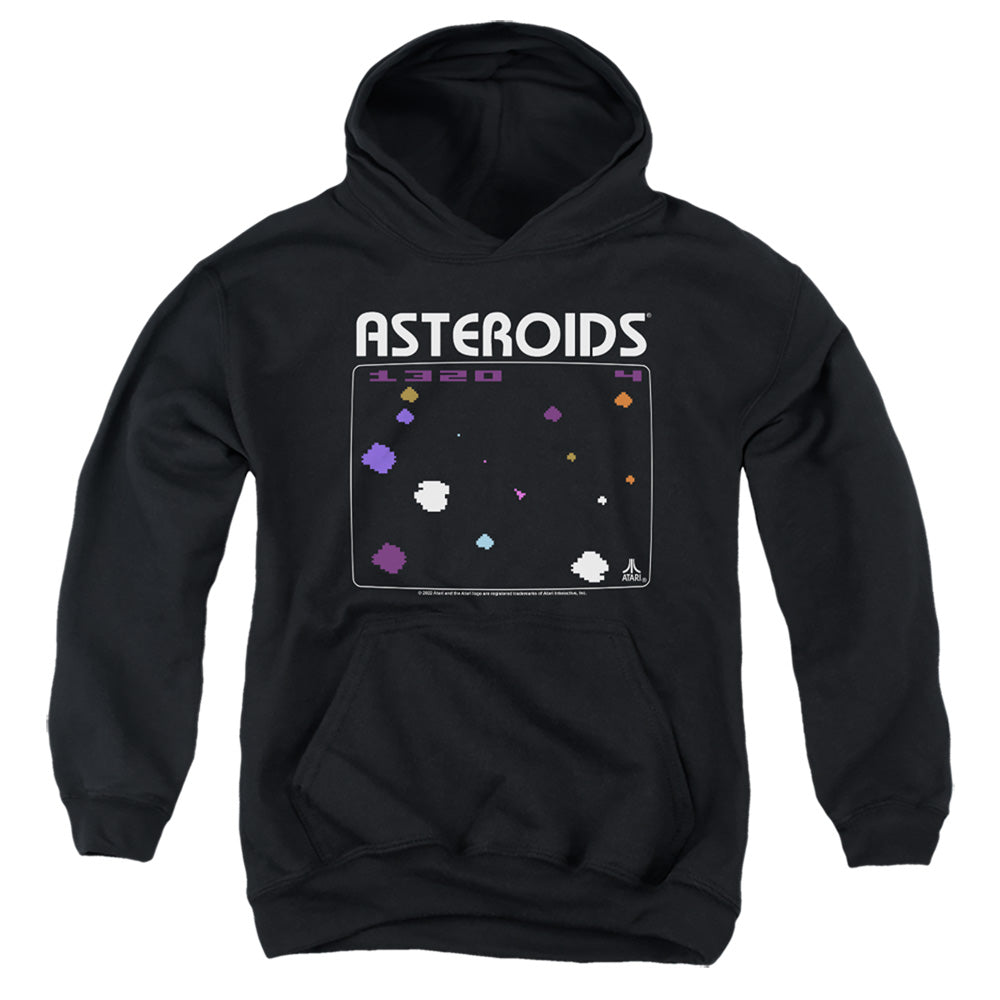 ATARI/ASTEROIDS SCREEN - YOUTH PULLOVER HOODIE - BLACK