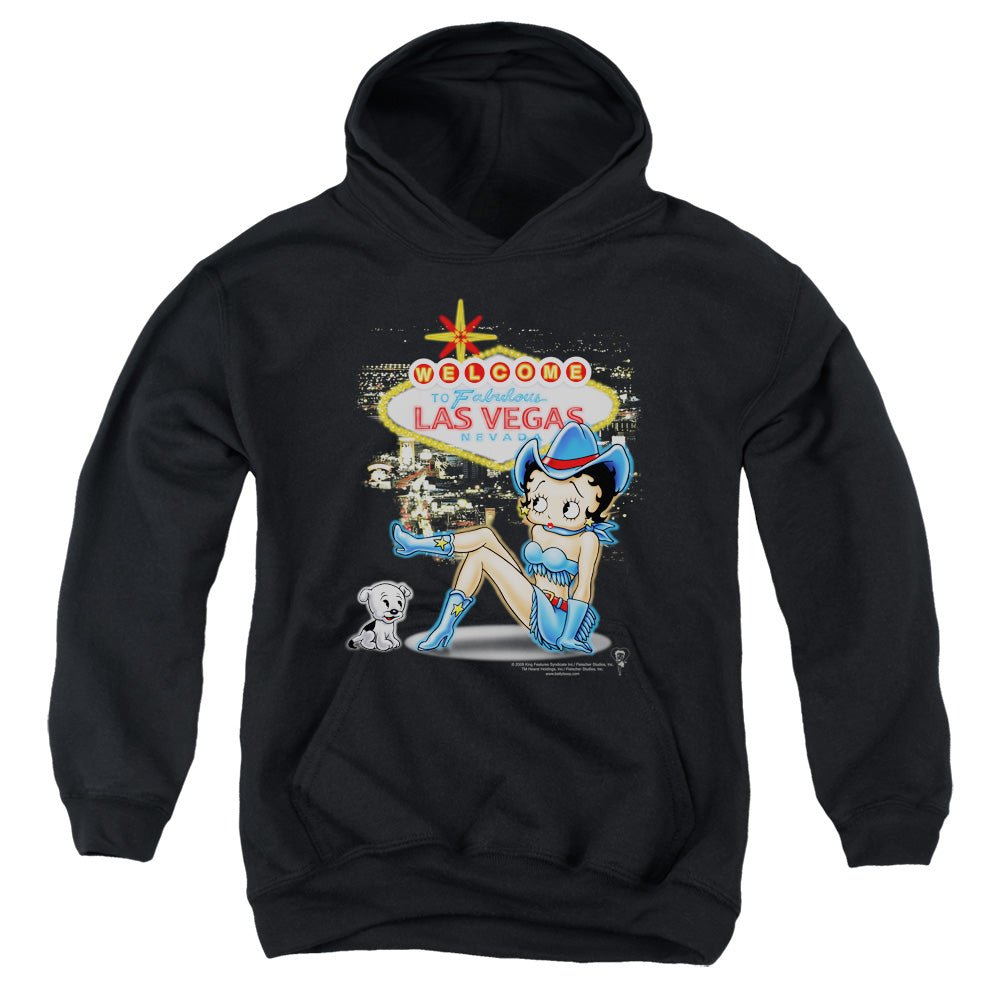 BETTY BOOP/WELCOME LAS VEGAS - YOUTH PULLOVER HOODIE - BLACK