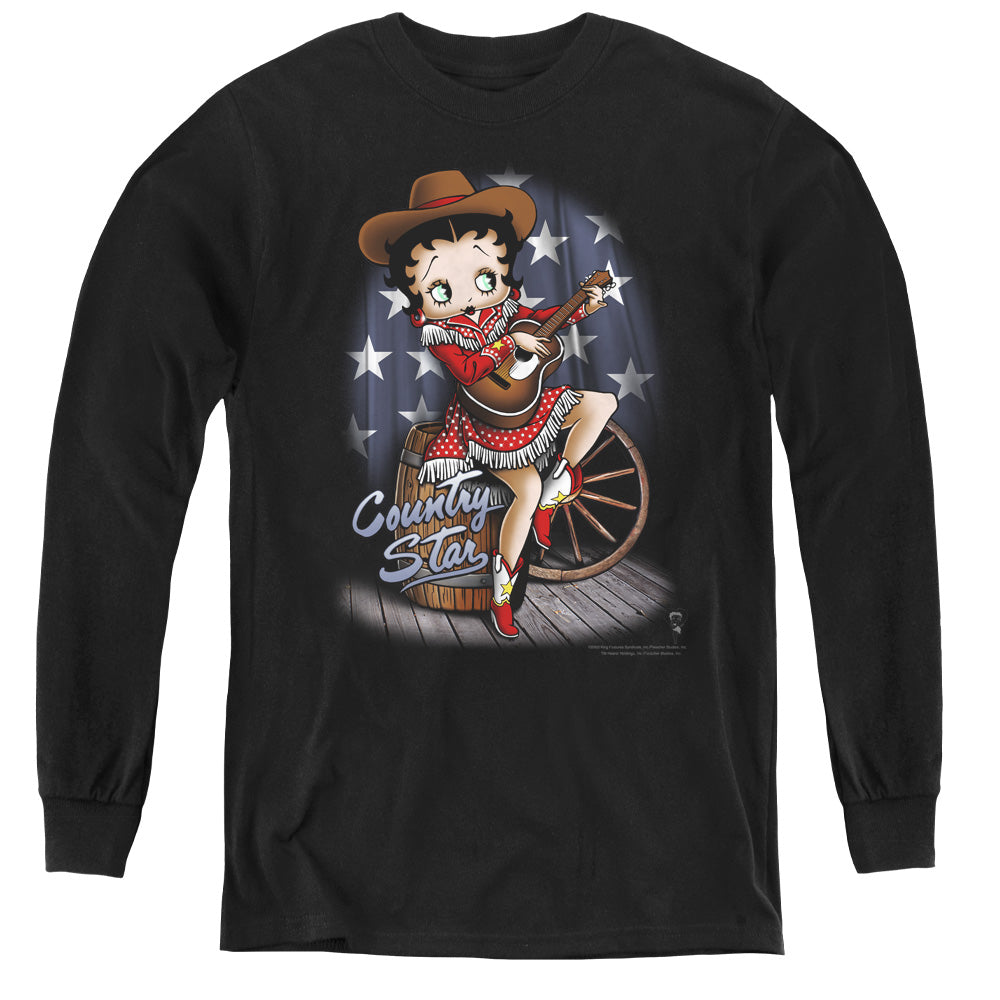 BETTY BOOP/COUNTRY STAR - YOUTH LONG SLEEVE TEE - BLACK