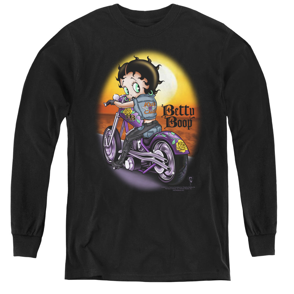 BETTY BOOP/WILD BIKER - YOUTH LONG SLEEVE TEE - BLACK