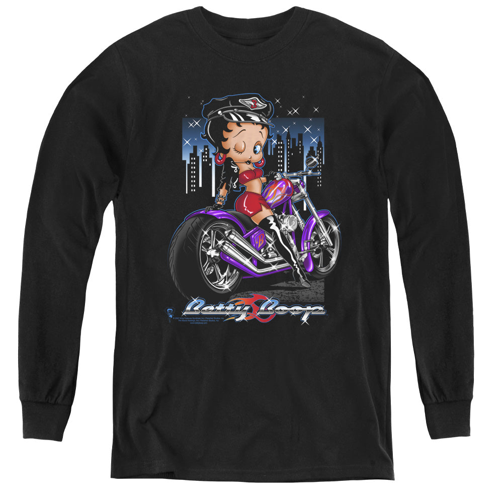 BETTY BOOP/CITY CHOPPER - YOUTH LONG SLEEVE TEE - BLACK
