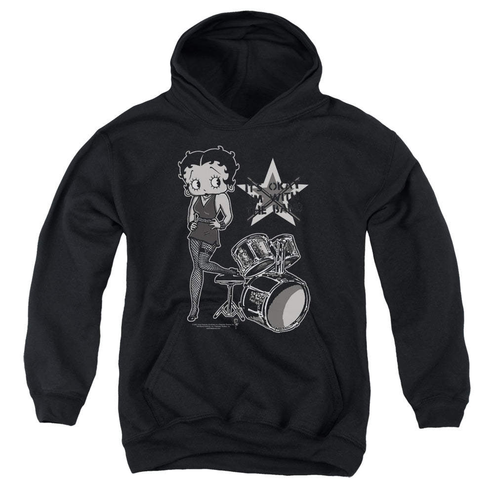 BETTY BOOP/WITH THE BAND - YOUTH PULLOVER HOODIE - BLACK