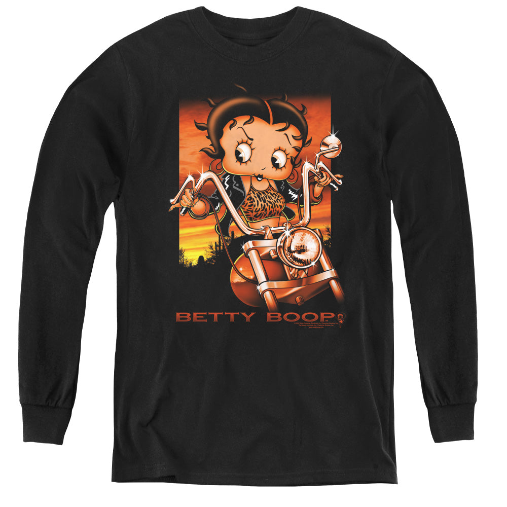 BETTY BOOP/SUNSET RIDER - YOUTH LONG SLEEVE TEE - BLACK