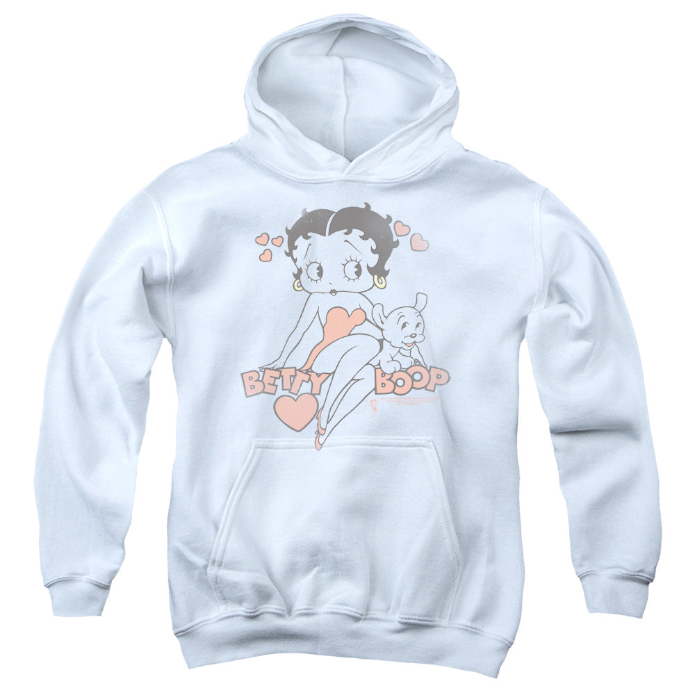 BETTY BOOP/CLASSIC WITH PUP - YOUTH PULLOVER HOODIE - WHITE
