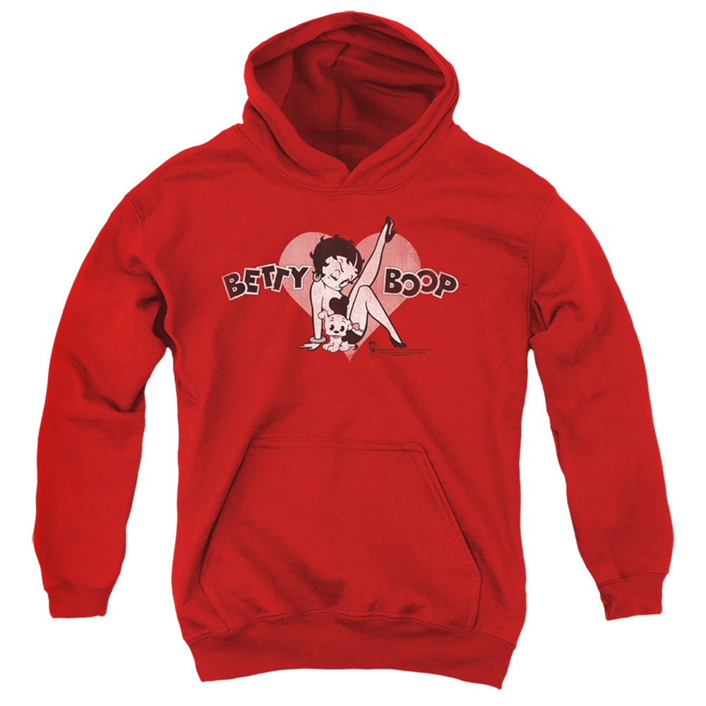 BETTY BOOP/VINTAGE CUTIE PUP - YOUTH PULLOVER HOODIE - RED