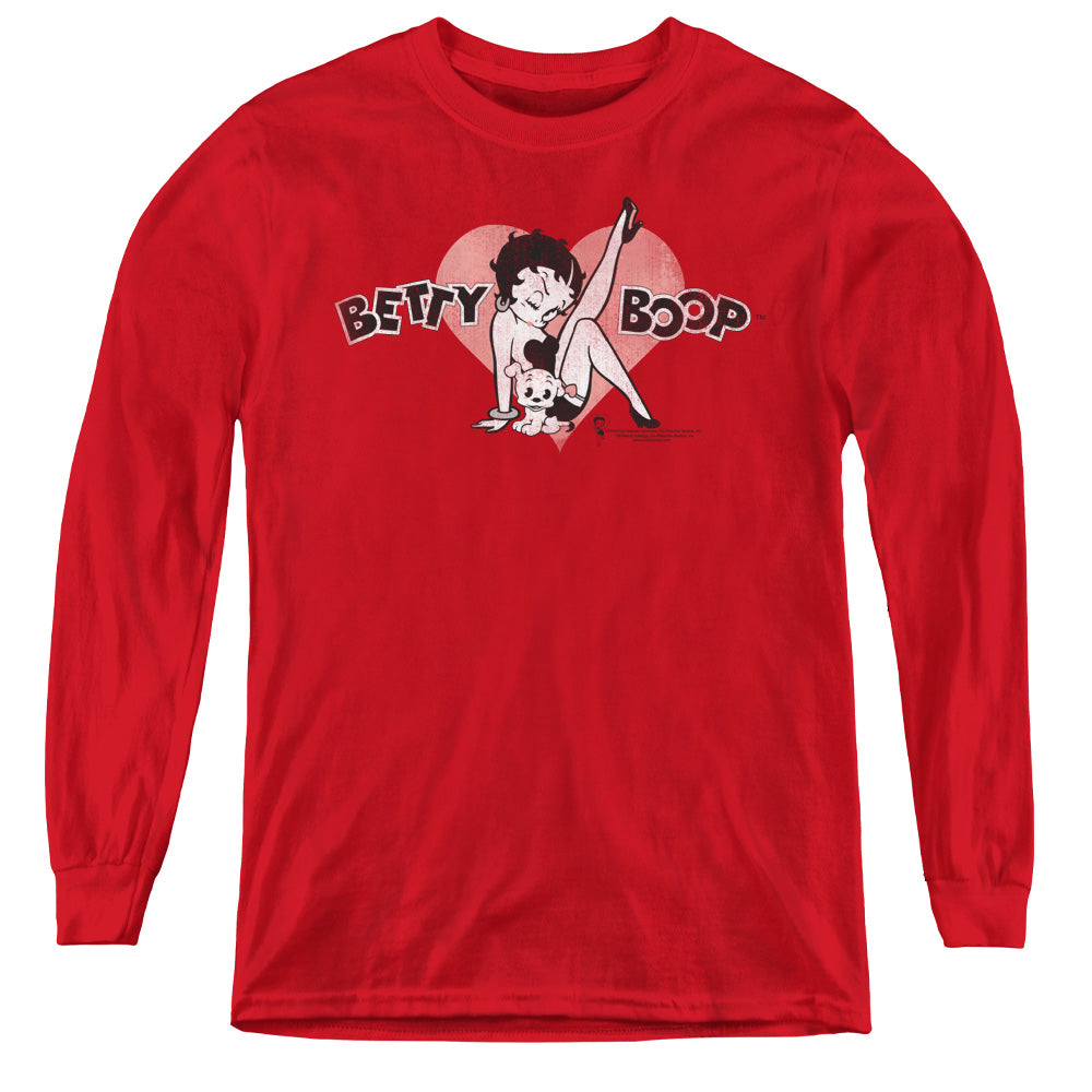 BETTY BOOP/VINTAGE CUTIE PUP - YOUTH LONG SLEEVE TEE - RED