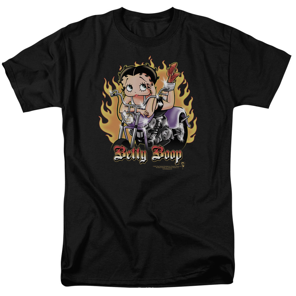 BETTY BOOP/BIKER FLAMES BOOP - S/S ADULT 18/1 - BLACK