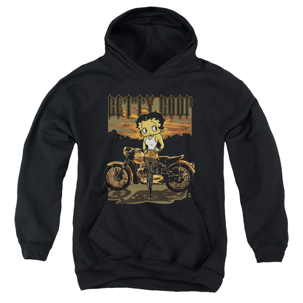 BETTY BOOP/REBEL RIDER - YOUTH PULLOVER HOODIE - BLACK