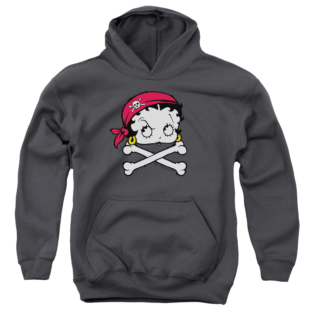 BETTY BOOP/PIRATE - YOUTH PULLOVER HOODIE - CHARCOAL