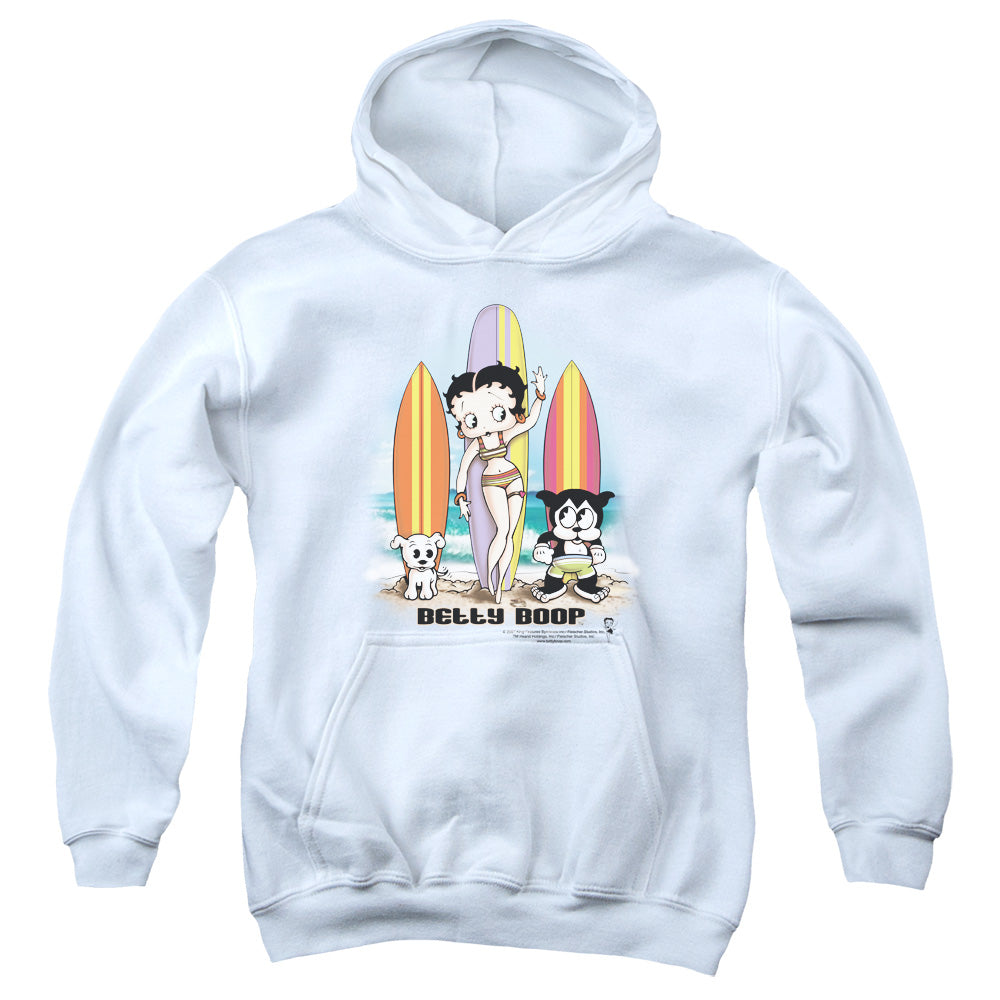 BETTY BOOP/SURFERS - YOUTH PULLOVER HOODIE - WHITE