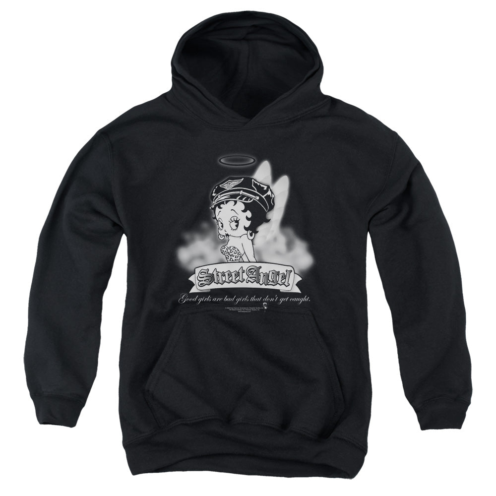 BETTY BOOP/STREET ANGEL - YOUTH PULLOVER HOODIE - BLACK