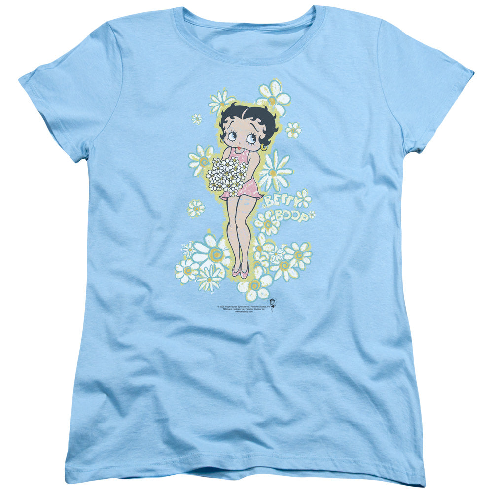 BETTY BOOP/FLOWERS - S/S WOMENS TEE - LIGHT BLUE