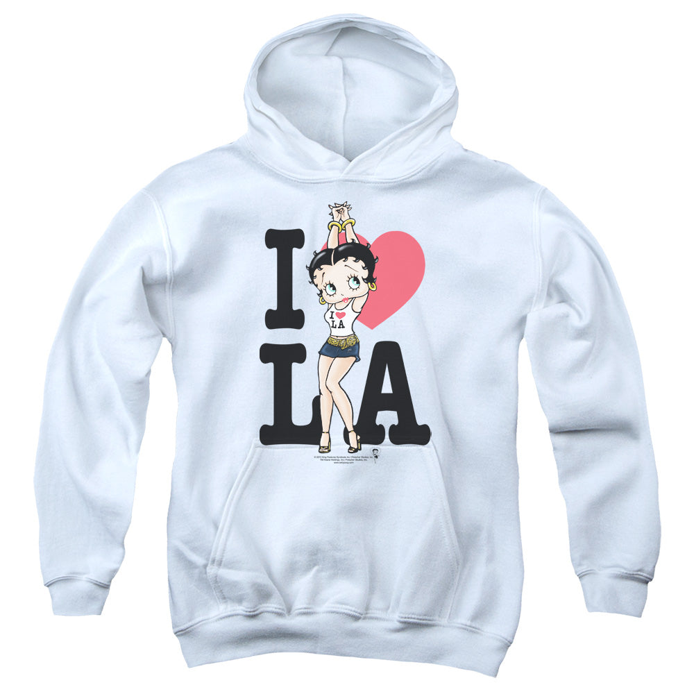 BETTY BOOP/I HEART LA - YOUTH PULLOVER HOODIE - WHITE