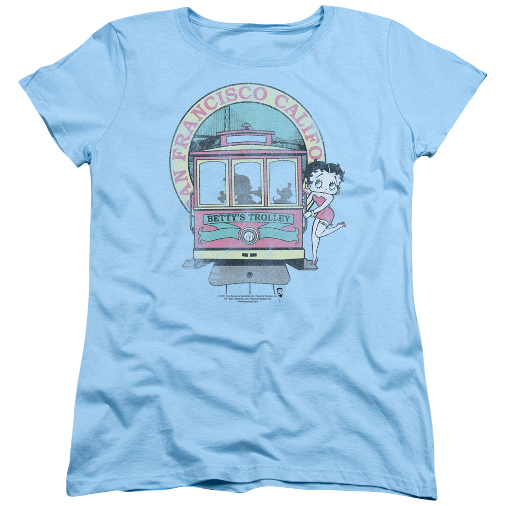 BETTY BOOP/BETTYS TROLLEY - S/S WOMENS TEE - LIGHT BLUE
