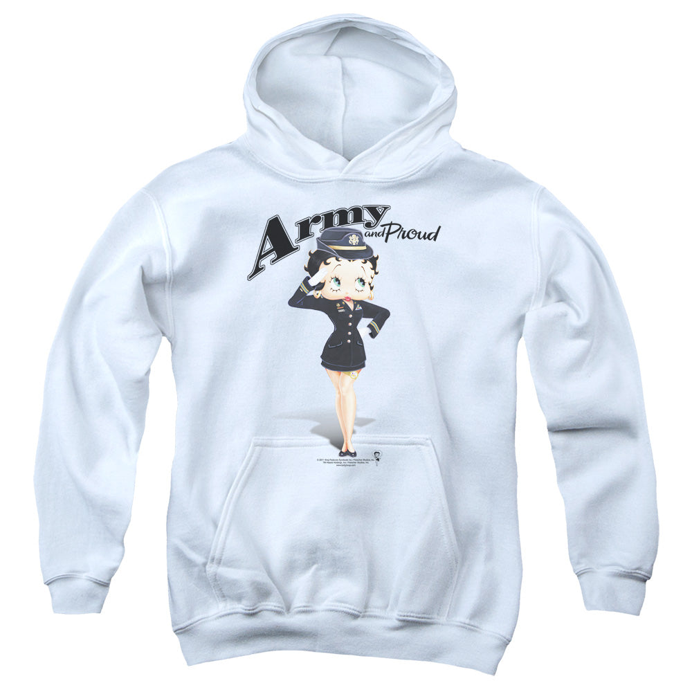 BETTY BOOP/ARMY BOOP - YOUTH PULLOVER HOODIE - WHITE