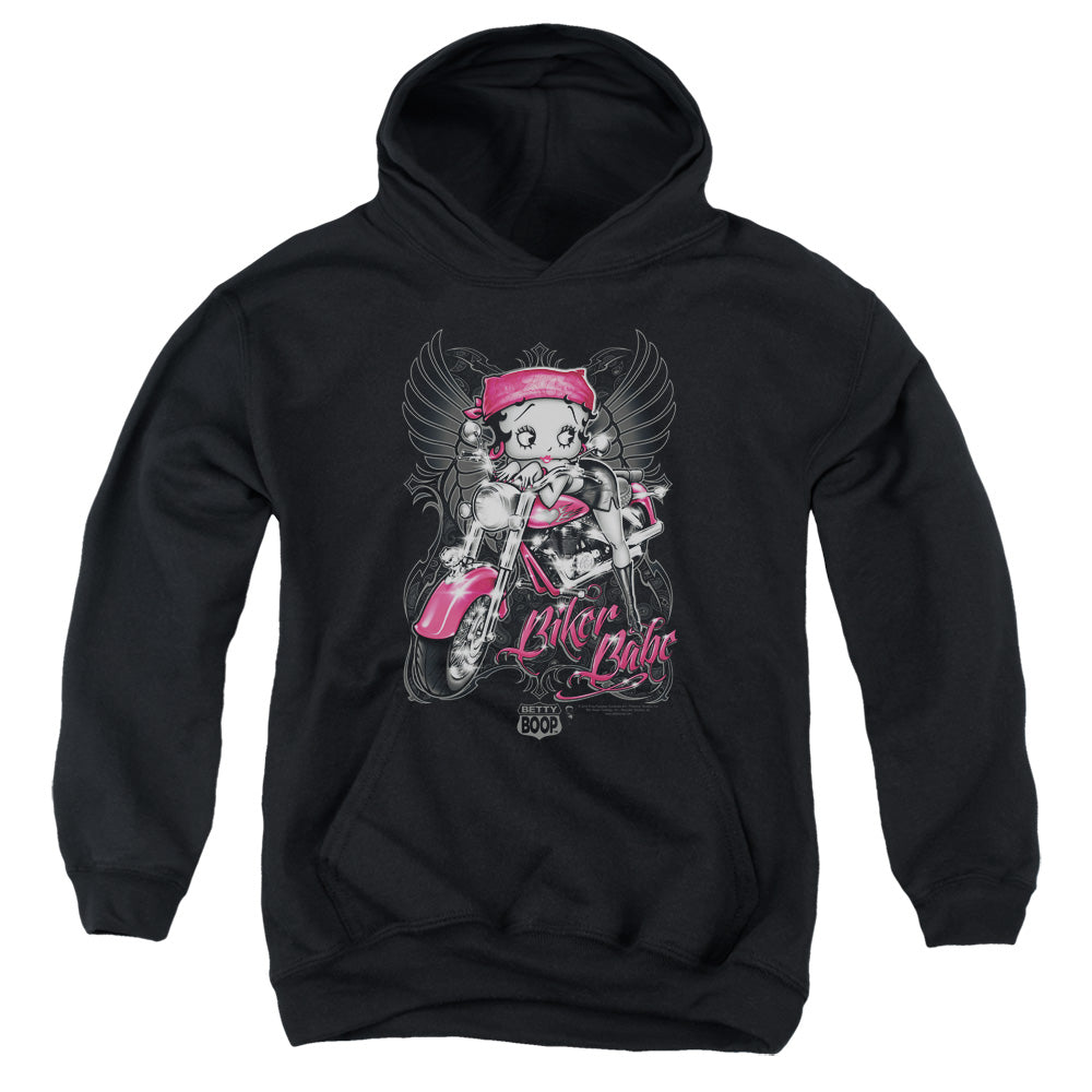 BETTY BOOP/BIKER BABE - YOUTH PULLOVER HOODIE - BLACK