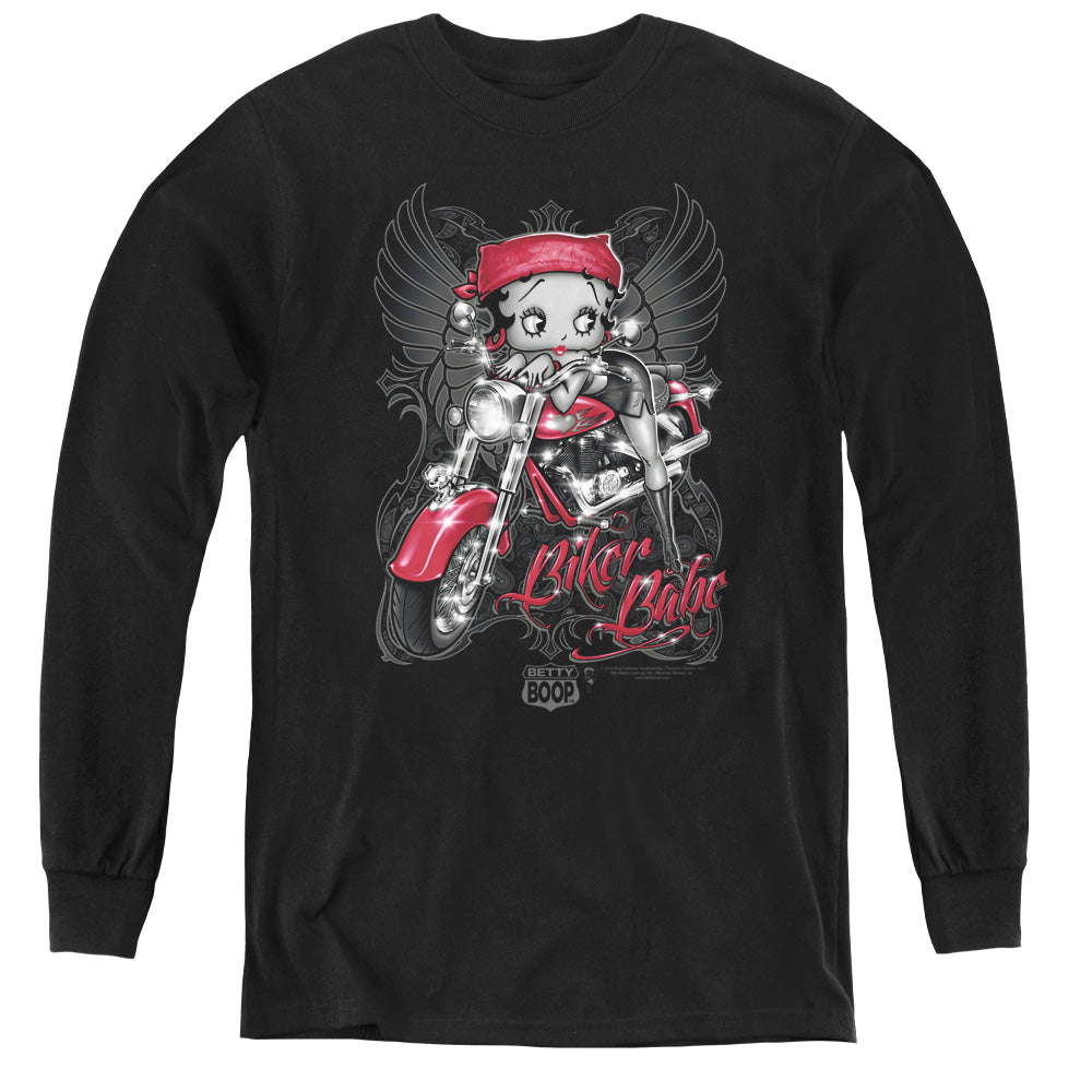 BETTY BOOP/BIKER BABE - YOUTH LONG SLEEVE TEE - BLACK