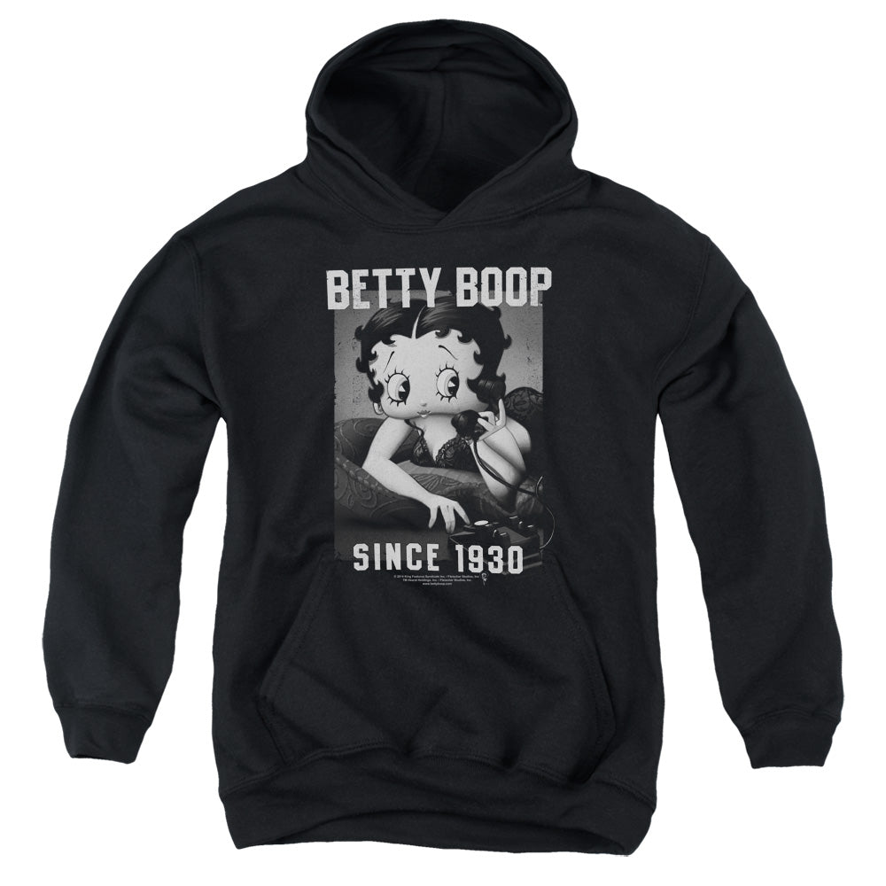 BETTY BOOP/ON THE LINE - YOUTH PULLOVER HOODIE - BLACK