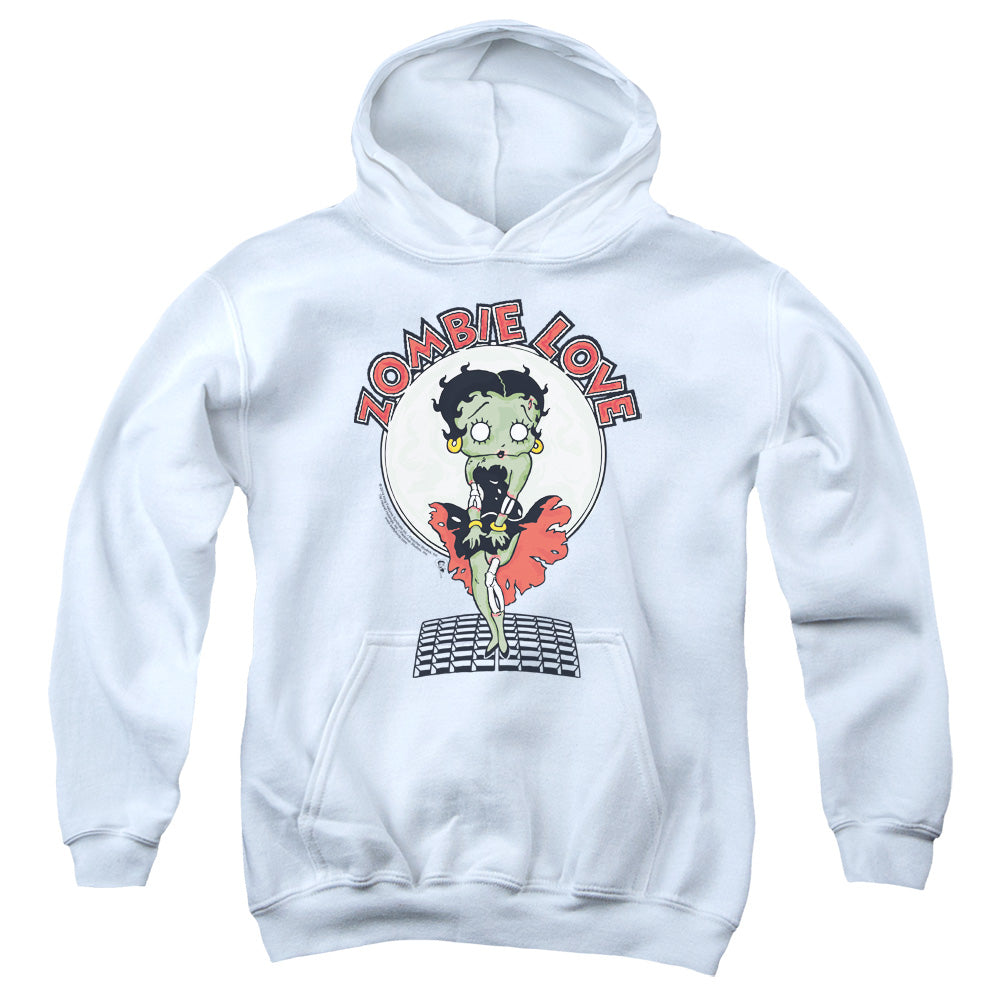 BETTY BOOP/BREEZY ZOMBIE LOVE - YOUTH PULLOVER HOODIE - WHITE