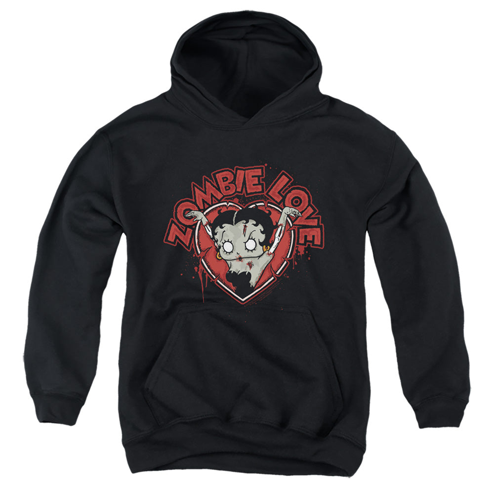 BETTY BOOP/HEART YOU FOREVER - YOUTH PULLOVER HOODIE - BLACK