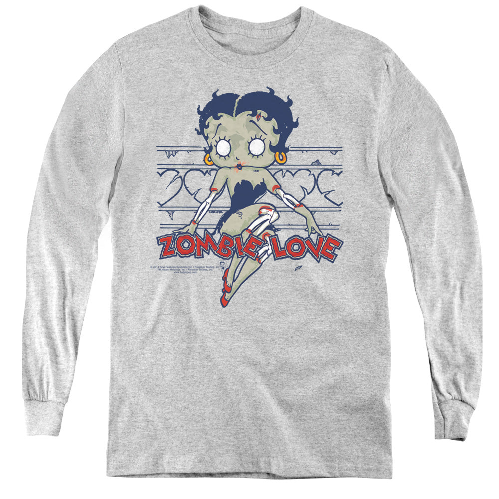 BETTY BOOP/ZOMBIE PINUP - YOUTH LONG SLEEVE TEE - ATHLETIC HEATHER
