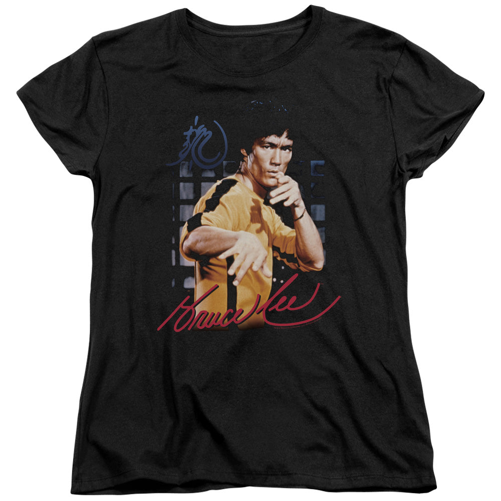 BRUCE LEE/YELLOW JUMPSUIT - S/S WOMENS TEE - BLACK