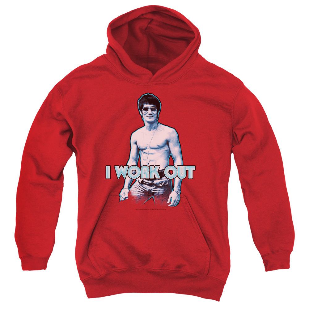 BRUCE LEE/LEE WORKS OUT - YOUTH PULLOVER HOODIE - RED