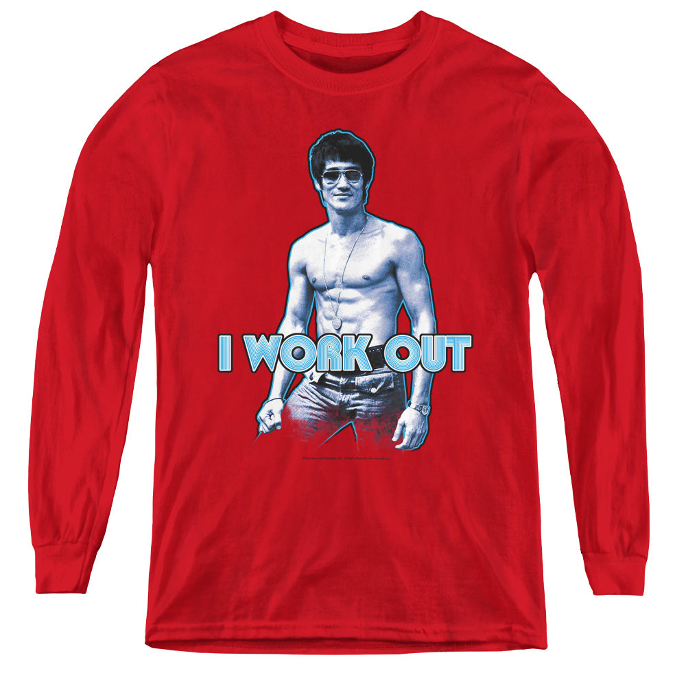 BRUCE LEE/LEE WORKS OUT - YOUTH LONG SLEEVE TEE - RED