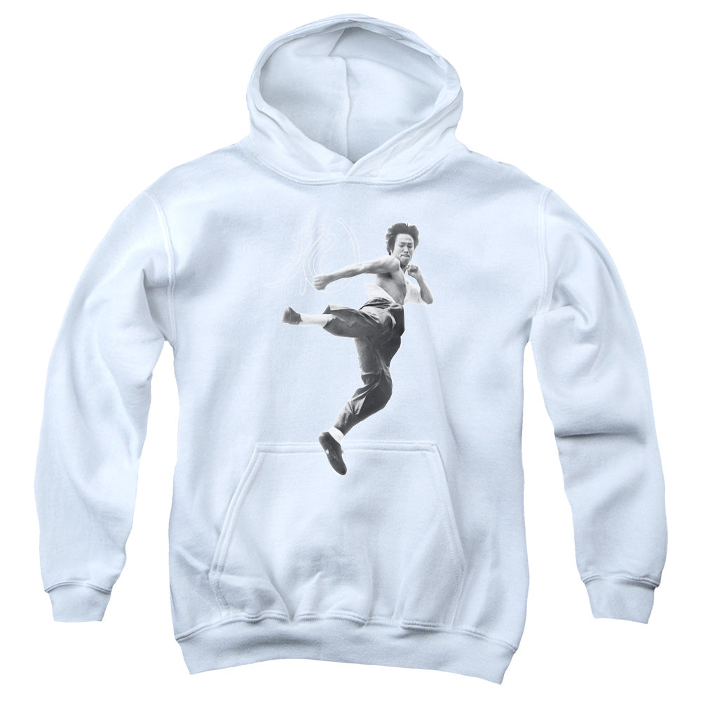 BRUCE LEE/FLYING KICK - YOUTH PULLOVER HOODIE - WHITE