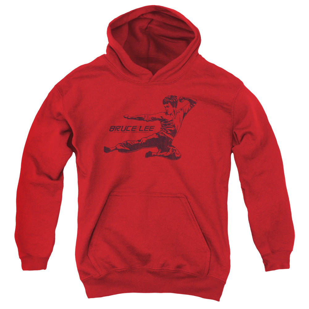 BRUCE LEE/LINE KICK - YOUTH PULLOVER HOODIE - RED