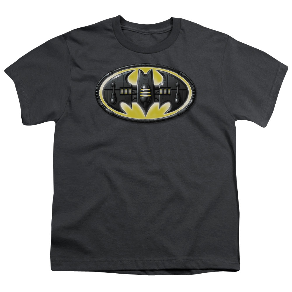 BATMAN/BAT MECH LOGO - S/S YOUTH 18/1 - CHARCOAL