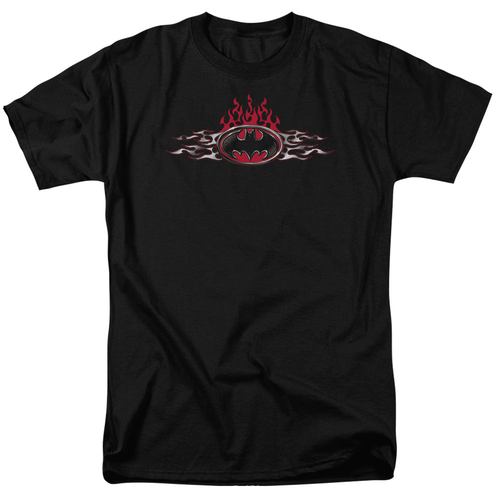 BATMAN/STEEL FLAMES LOGO - S/S ADULT 18/1 - BLACK