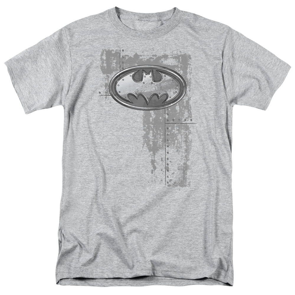 BATMAN/RIVITED METAL LOGO - S/S ADULT 18/1 - ATHLETIC HEATHER