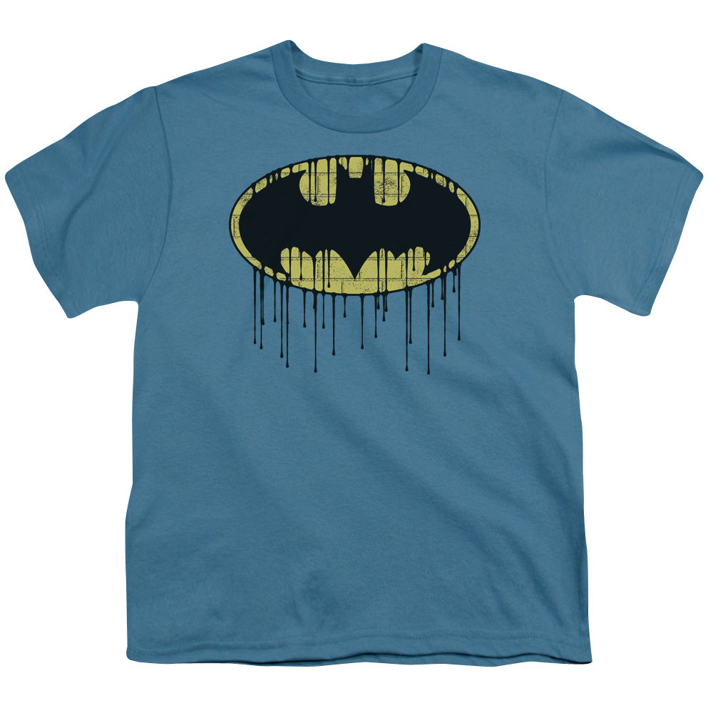 BATMAN/DRIPPING BRICK WALL SHIELD - S/S YOUTH 18/1 - SLATE