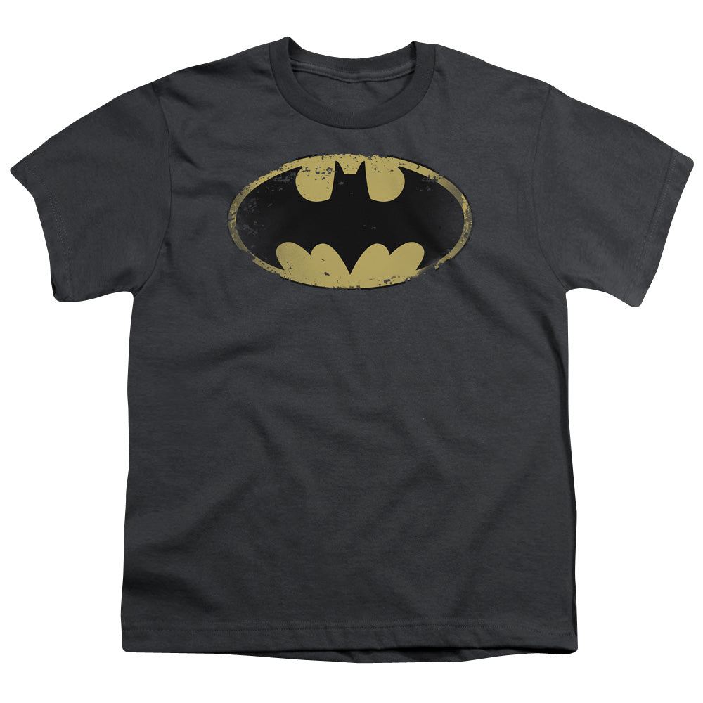BATMAN/DISTRESSED SHIELD - S/S YOUTH 18/1 - CHARCOAL