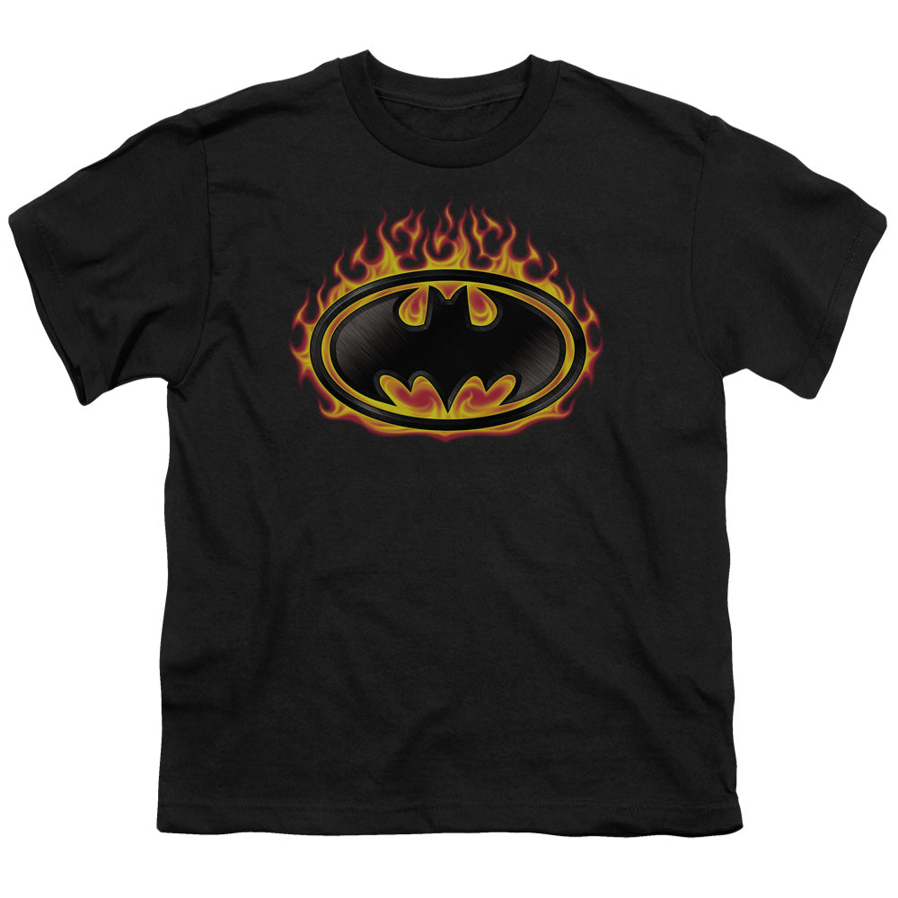 BATMAN/BAT FLAMES SHIELD - S/S YOUTH 18/1 - BLACK