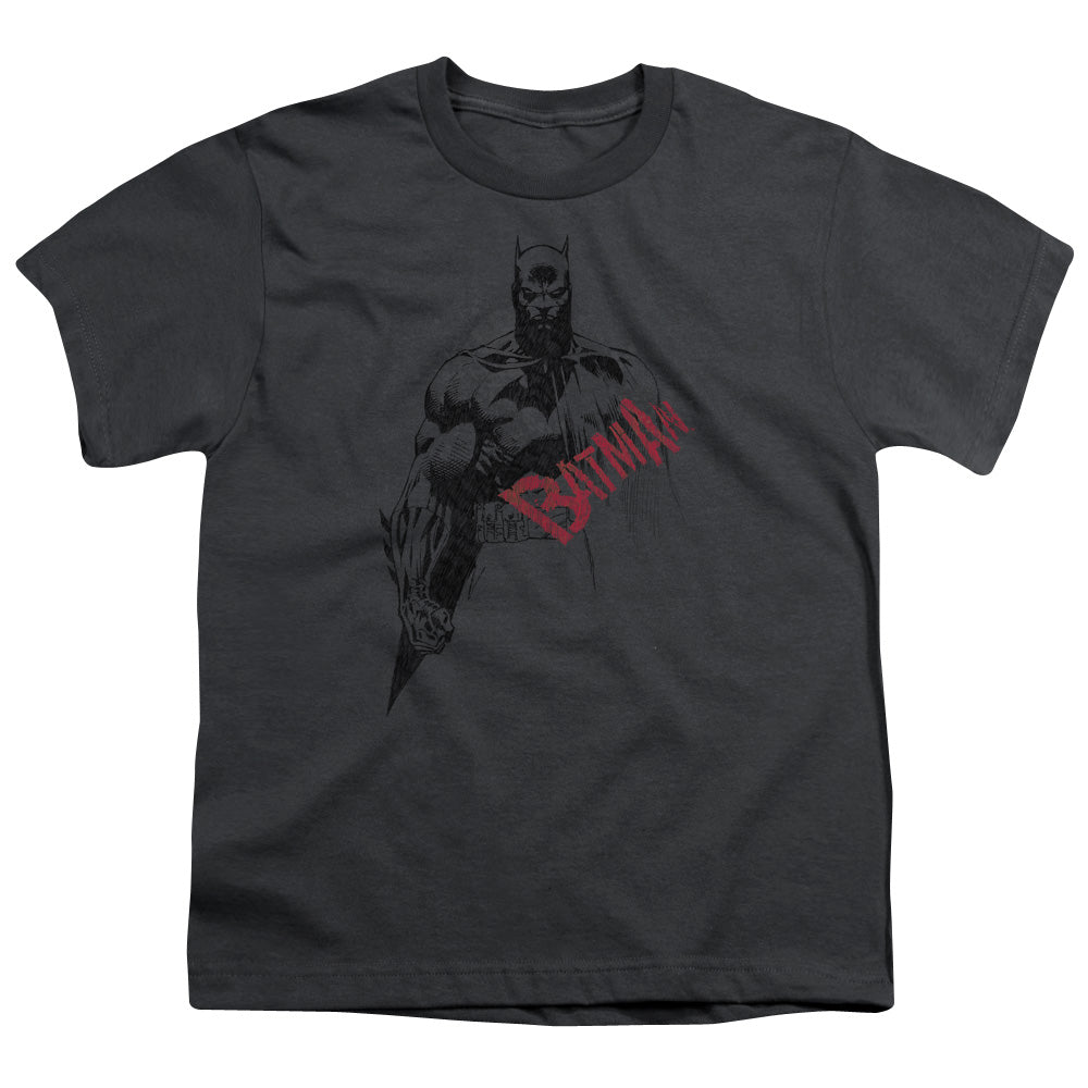 BATMAN/SKETCH BAT RED LOGO - S/S YOUTH 18/1 - CHARCOAL