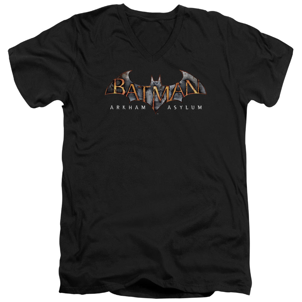 BATMAN ARKHAM ASYLUM/ARKHAM ASYLUM LOGO - S/S ADULT V-NECK 30/1 - BLACK